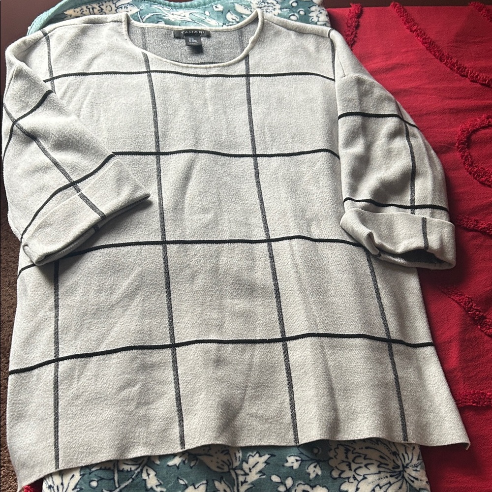 Tahiti Cream Grid-Check Crewneck Sweater